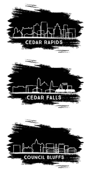 Cedar Falls Council Bluffs Cedar Rapids Iowa City Skyline Silhouette — Foto de Stock