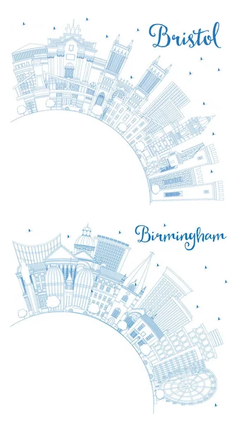 Outline Birmingham Bristol City Skyline Set Blue Buildings Copy Space — Stock Photo, Image
