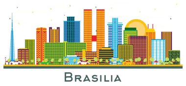 Brasilia Brezilya Şehri Skyline 'ı ve beyaz renkli binalar. Vektör İllüstrasyonu. Modern Mimariyle İş Seyahatleri ve Turizm Konsepti. Tarihi Simgeli Brasilia Şehir Manzarası.