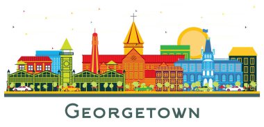 Georgetown City Skyline Renk Binaları beyaza izole edilmiş. Vektör İllüstrasyonu. Modern Mimariyle İş Seyahatleri ve Turizm Konsepti. Kentin simgelerine sahip Georgetown Şehri.