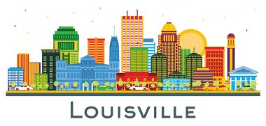 Louisville Kentucky USA City Skyline Renk Binaları beyaza izole edilmiş. Vektör İllüstrasyonu. Modern Mimariyle İş Seyahatleri ve Turizm Konsepti. Louisville Şehir Manzarası.