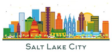 Salt Lake City Utah Skyline ve beyaz renkli binalar. Vektör İllüstrasyonu. Tarihi Mimariyle İş Seyahati ve Turizm Konsepti. Tarihi işaretli Salt Lake City Şehir Manzarası.