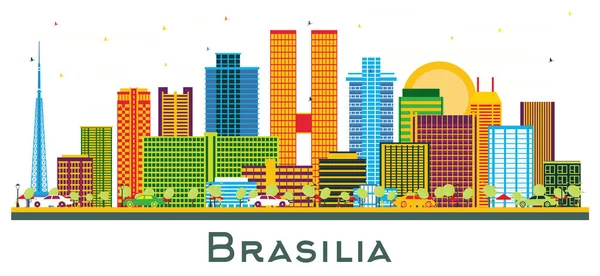 Brasília Brasil City Skyline Com Edifícios Coloridos Isolados Branco Ilustração — Vetor de Stock
