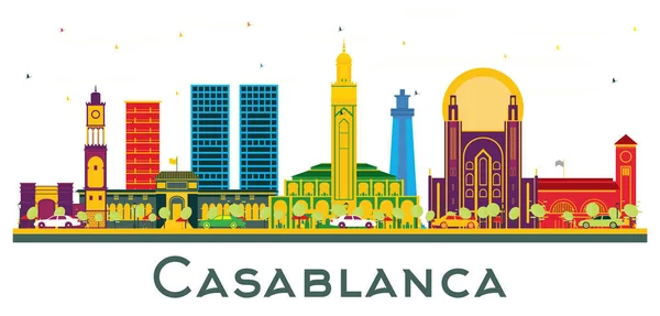 Casablanca Marokko City Skyline Mit Farbigen Gebäuden Isoliert Auf Weiß — Stockvektor