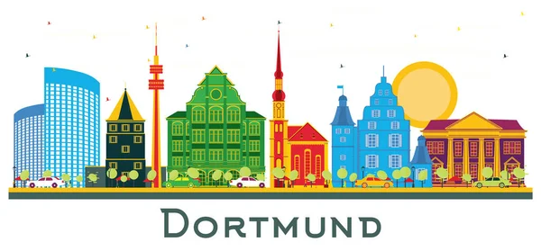 Dortmund Germany City Skyline Com Edifícios Coloridos Isolados Branco Ilustração —  Vetores de Stock