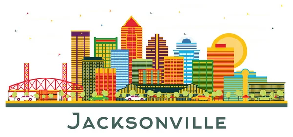 Jacksonville Florida Skyline Avec Des Bâtiments Couleur Isolés Sur Blanc — Image vectorielle