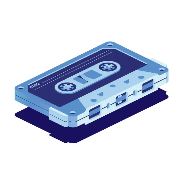 Fita Cassete Áudio Retro Isolada Branco Conceito Isométrico Música Dispositivo — Vetor de Stock