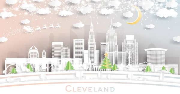 Cleveland Ohio Usa Kar Taneleri Neon Garland Ile Kağıt Kesiği — Stok Vektör