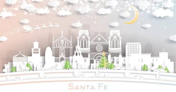 Santa New Mexico Verenigde Staten Winter City Skyline Paper Cut — Stockvector
