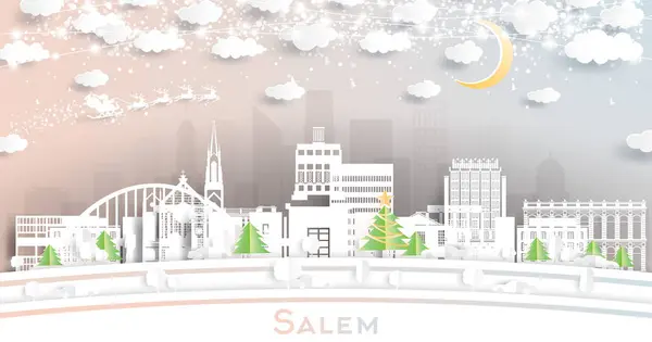 Salem Oregon Usa Winter City Skyline Paper Cut Style Snowflakes — Stock Vector