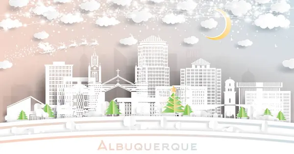 Albuquerque New Mexico Usa Winter City Skyline Paper Cut Style — Stock Vector