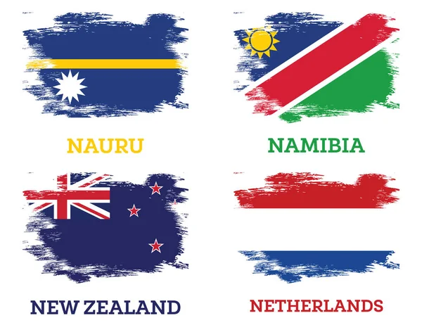 Флаги Новой Зеландии Намибии Нидерландов Науру Устанавливаются Помощью Мазков Кисти — стоковое фото