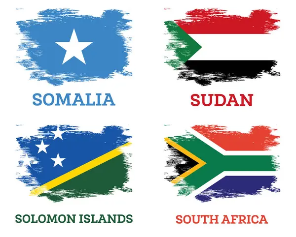 Флаги Судана Соломоновых Островов Южной Африки Сомали Установлены Мазками Кисти — стоковое фото