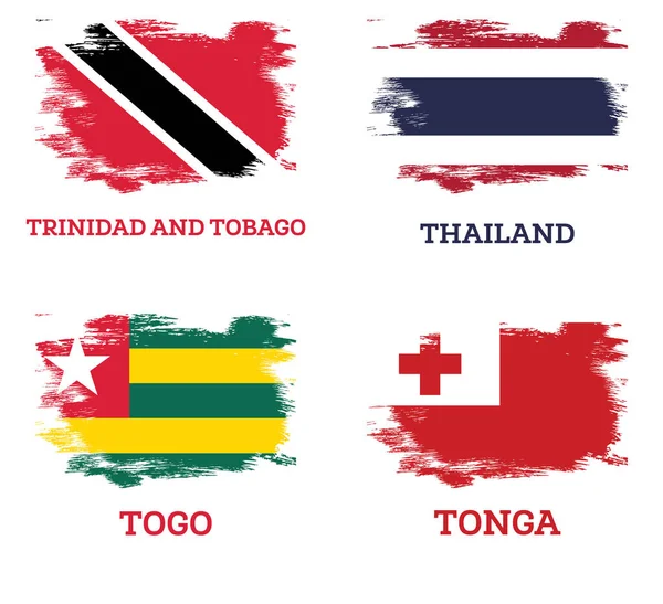 Флаги Тонга Таиланда Тринидада Тобаго Комплектуются Мазками Кисти День Независимости — стоковое фото