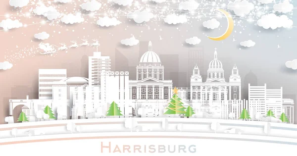 Harrisburg Pennsylvania Yhdysvallat Winter City Skyline Paperissa Cut Style Lumihiutaleet — vektorikuva