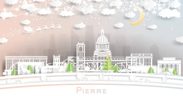 Pierre Dakota Sud Skyline Ville Hiver Dans Style Coupe Papier — Image vectorielle