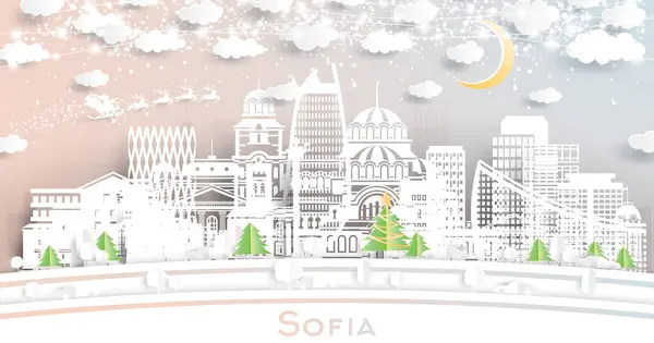 Sofia Bulgarie Skyline Ville Hiver Dans Style Coupe Papier Avec — Image vectorielle
