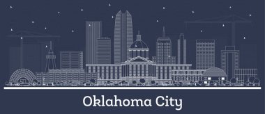 Oklahoma City 'nin ana hatları beyaz binalarla çevrilidir. Vektör çizimi. Tarihi mimariyle iş seyahati ve turizm kavramı. Oklahoma City şehir simgeleriyle.