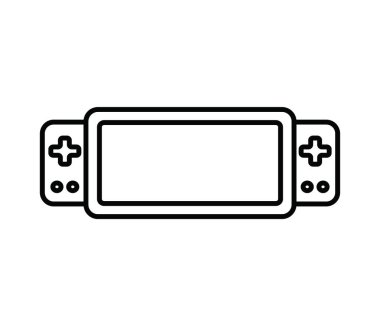 Taşınabilir eski oyun konsolu. Taslak simgesi. Vektör çizimi. Nesne beyaz arkaplanda izole edildi.