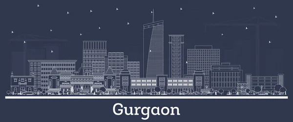 Outline Gurgaon India City Skyline White Buildings Vector Illustration Business — Stock Vector