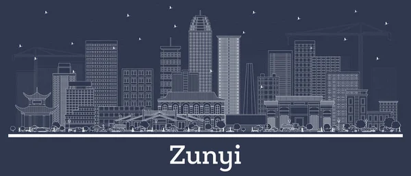 Outline Zunyi China City Skyline White Buildings Vector Illustration Business — Stock Vector
