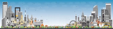 İspanya 'ya hoş geldiniz. Gray Binaları ve Blue Sky ile City Skyline. İllüzyon. Modern ve Tarihsel Mimarlık. Şehir simgeleriyle İspanya şehri. Madrid mi? Barselona 'da. Valencia. Sevilla. Zaragoza.