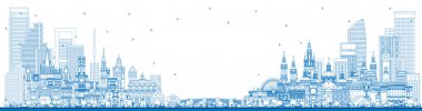 İspanya 'ya hoş geldiniz. Blue Buildings ile Skyline 'ın taslağı. İllüzyon. Modern ve Tarihsel Mimarlık. Şehir simgeleriyle İspanya şehri. Madrid mi? Barselona 'da. Valencia. Sevilla. Zaragoza