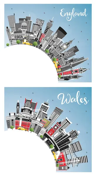 Wales England City Skyline Set Gray Buildings Blue Sky Copy — Stock Photo, Image