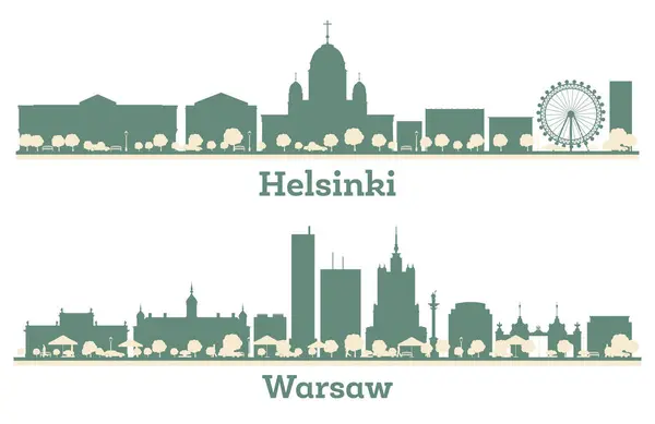 Аннотация Warsaw Poland Helsinki Finland City Skyline Set Silhouette Color — стоковое фото