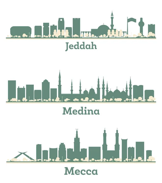 Abstracto Medina Meca Jeddah Arabia Saudita City Skyline Conjunto Siluetas —  Fotos de Stock