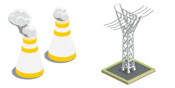 Isometric Cooling Towers High Voltage Transmission Line Illustration Icon Isolated — Stock Photo, Image
