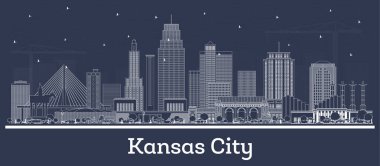 Kansas City 'nin ana hatları beyaz binalarla kaplı. Vektör çizimi. Tarihi mimariyle iş seyahati ve turizm kavramı. Kansas City ABD şehir simgeleriyle.