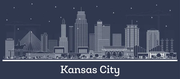 Outline Kansas City Missouri City Skyline White Buildings Vector Illustration — Stock Vector