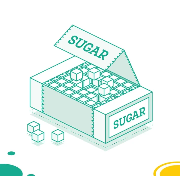 Isometric Sugar Cubes Box Outline Icon Isolated White Background Vector — Stock Vector