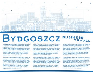 Bydgoszcz Polonya şehir silueti mavi binalar ve kopyalama alanı ile. Vektör çizimi. Bydgoszcz işaretli şehir manzarası. Modern ve tarihi mimariyle iş ve turizm kavramı.