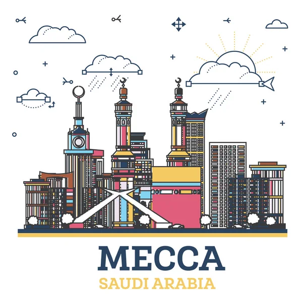 Outline Mecca Saudi Arabia City Skyline Colored Modern Historic Buildings — Stock Vector