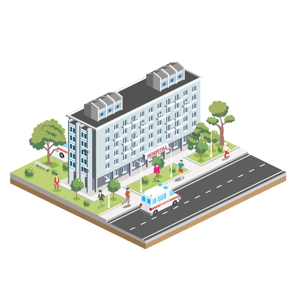 Izometrická Budova Nemocnice Ikona Nebo Infografický Prvek Vektorová Ilustrace Městská — Stockový vektor