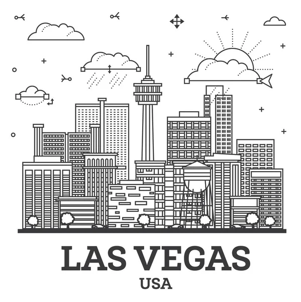 Outline Las Vegas Nevada City Skyline Modern Historic Buildings Isolated — Stock Vector