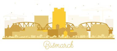 Bismarck North Dakota City Skyline Silhouette ve White 'da izole edilmiş Altın Binalar. Vektör İllüstrasyonu. Bismarck USA Cityscape ve Tarihi Eserler. İş Seyahati ve Turizm Konsepti.