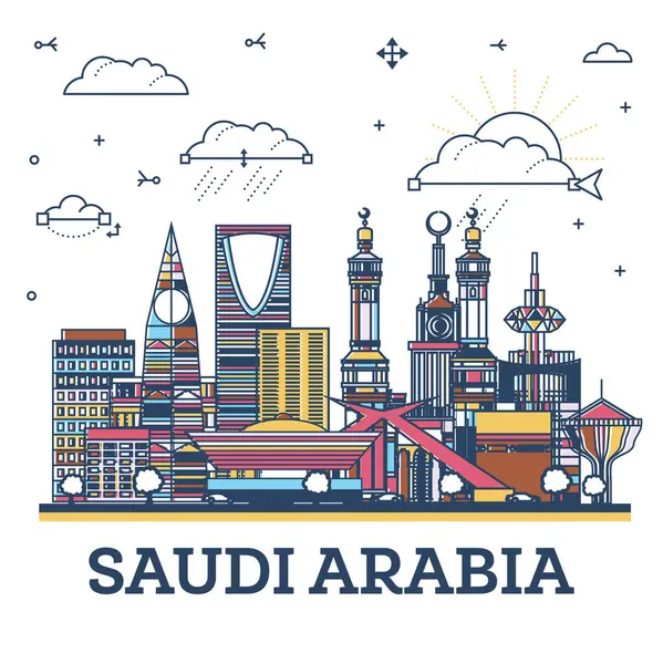 Outline Saudi Arabia City Skyline Colored Historic Modern Buildings Isolated — Stock Vector