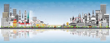 İsviçre 'ye hoş geldiniz. Gray Binaları ve Blue Sky ile City Skyline. İllüzyon. Modern ve Tarihsel Mimarlık. Şehir simgeleriyle dolu İsviçre şehri. Bern. Basel. Lugano. Zürih 'te. Cenevre.