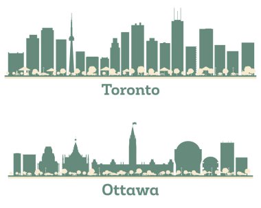 Soyut Ottawa ve Toronto Canada City Skyline Renkli Binalar ile kurulmuştur. Şehir simgeleriyle dolu. Görüntü.