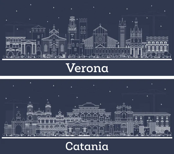 Outline Catania Verona Italy City Skyline Set White Buildings Illustration — Stock Photo, Image