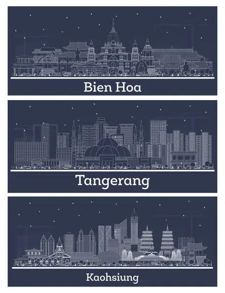 Outline Tangerang Indonesia Kaohsiung Taiwan Bien Hoa Vietnam City Skyline — Stock Photo, Image