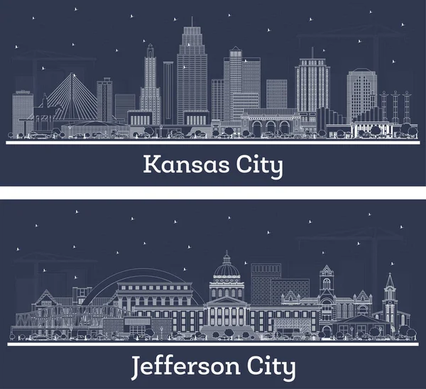 Outline Jefferson City Kansas City Missouri City Skyline Set White — Stock Photo, Image