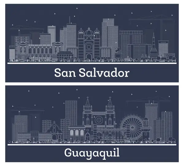 Outline Guayaquil Ecuador San Salvador Skyline Set White Buildings Illustration — Stock Photo, Image