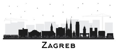Zagreb Şehri Skyline silueti ve siyah binalar beyaza izole edildi. Vektör İllüstrasyonu. Zagreb Şehri 'nde tarihi yerler var. Tarihi Mimariyle İş Seyahati ve Turizm Konsepti.
