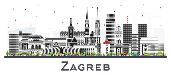 Zagreb Croatia City Skyline with Color Buildings isolated on white. Vector Illustration. Zagreb Cityscape with Landmarks. Business Travel and Tourism Concept with Historic Architecture.