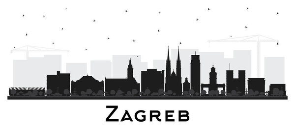 Zagreb Croatia City Skyline silhouette with black Buildings isolated on white. Vector Illustration. Zagreb Cityscape with Landmarks. Business Travel and Tourism Concept with Historic Architecture.