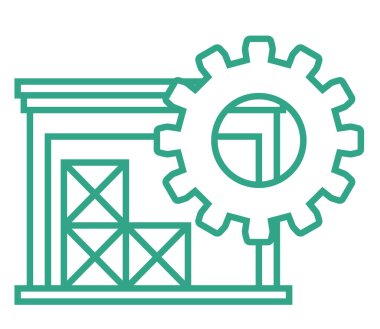 Beyaz arkaplanda izole edilmiş teçhizatlı küçük depo simgesi. İkmal zincirinin bir parçası. Vektör çizimi. Kutular.